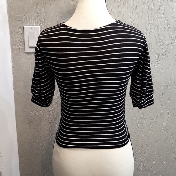 American Eagle Soft & Sexy Elbow Sleeve Tie Front Striped Top - Picture 3 of 7